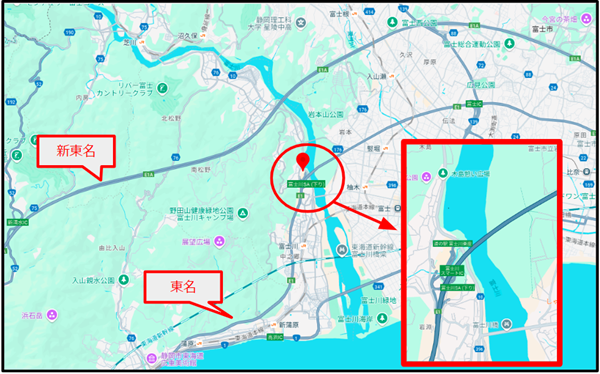 東名高速道路、富士川SAの位置