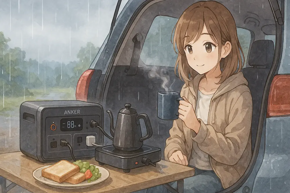 ポタ電を使いながらの朝食