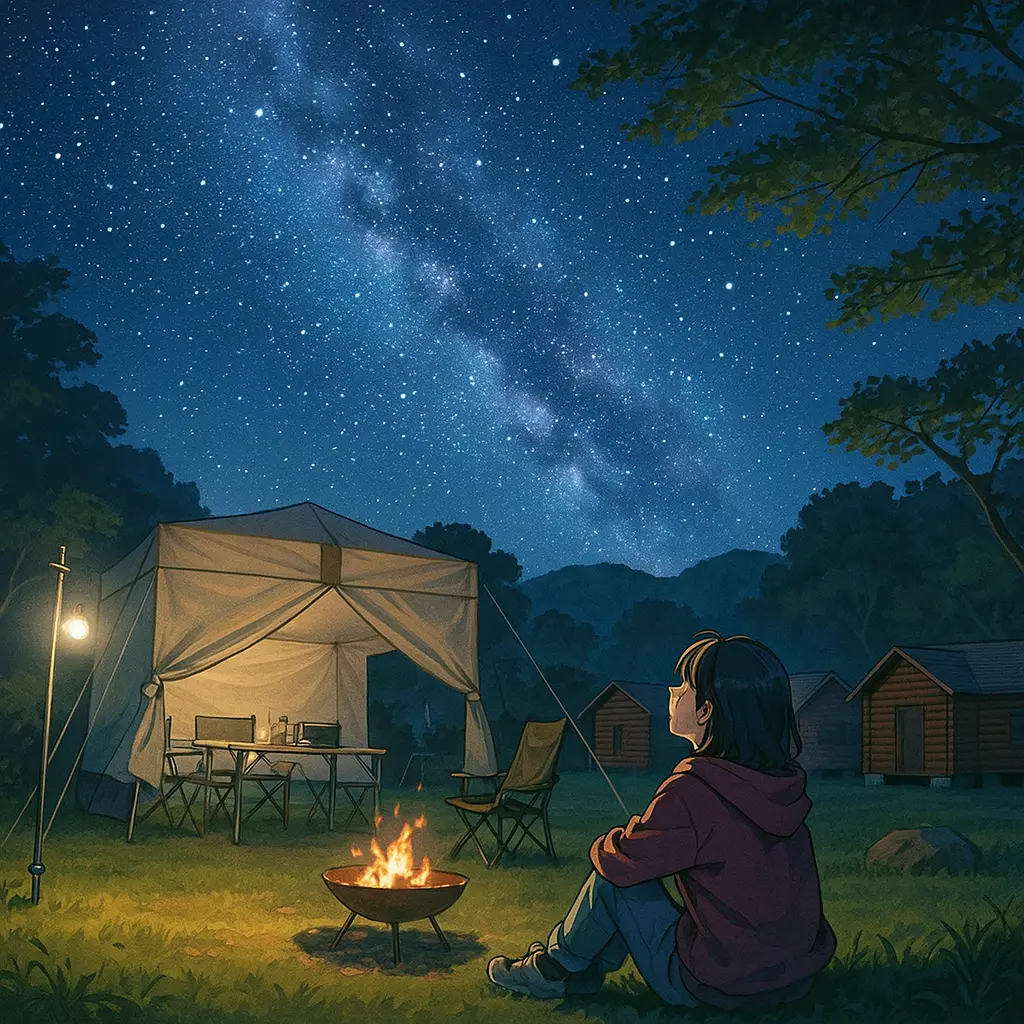 満点の星空を見ている様子