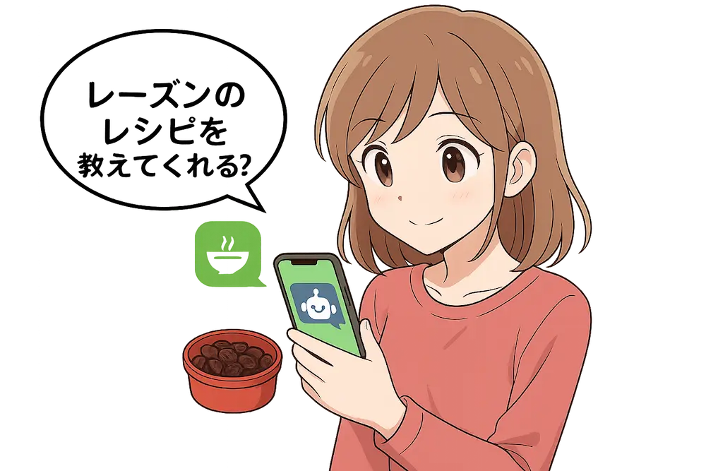 レーズンのレシピをAIに聞いている