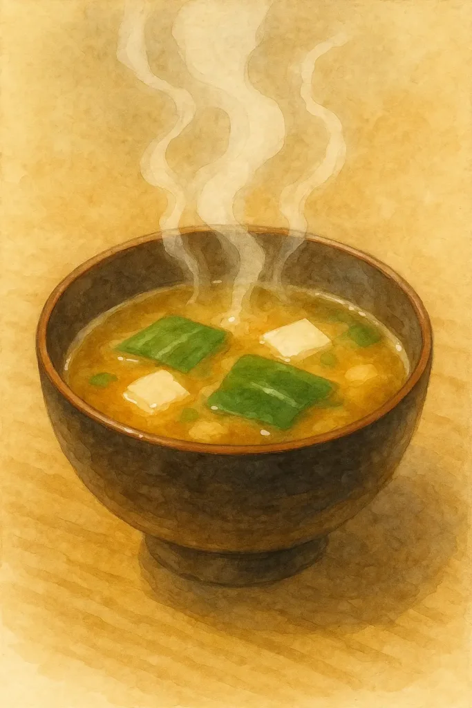 湯気が立つ熱々の味噌汁が深いお椀にたっぷり入った、右手骨折のしげるさんには扱いづらい“こぼしそうで怖い”汁物