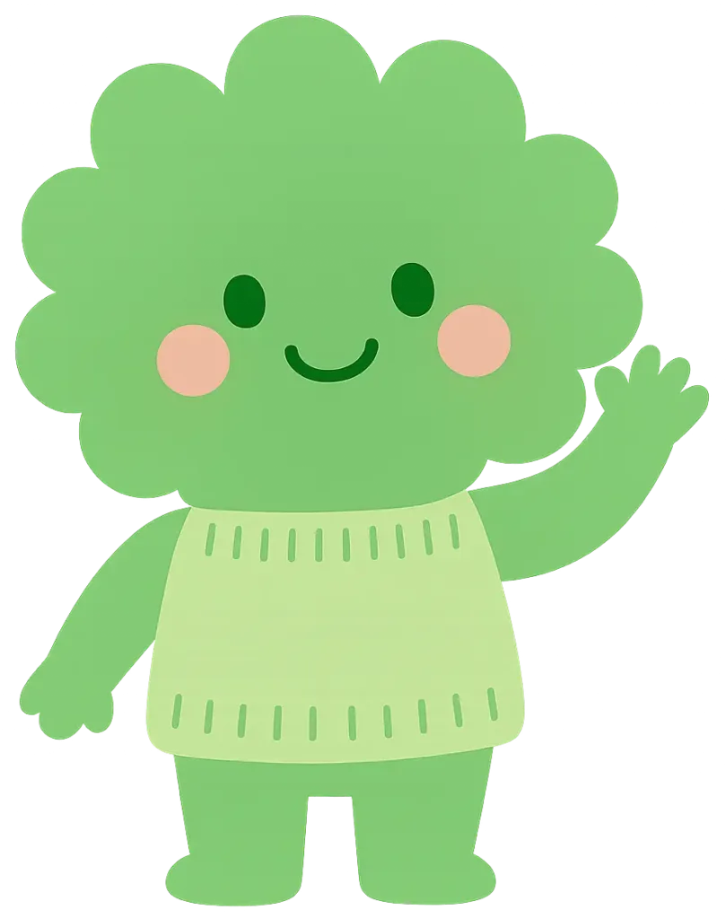 やさしい笑顔で手を振るぱせりん。丸いフォルムの緑のキャラクターで、読者に向かってやわらかく挨拶している。