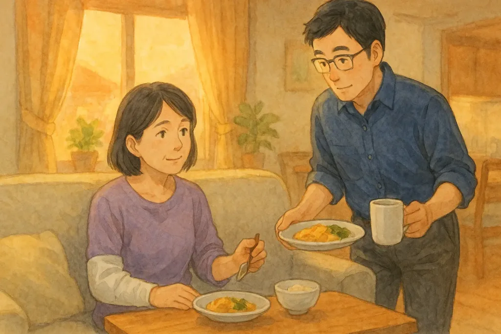 奥さんが骨折して、旦那さんが料理・家事をフォロー
