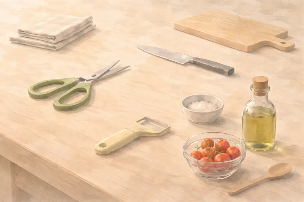 すべてをそろえなくてもいいと感じられる、余白のある道具の置き方