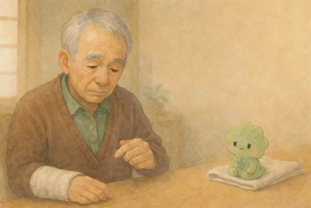 動かそうとして止まったしげるの右手