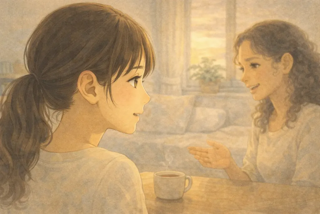 会話の中で耳を傾ける女性